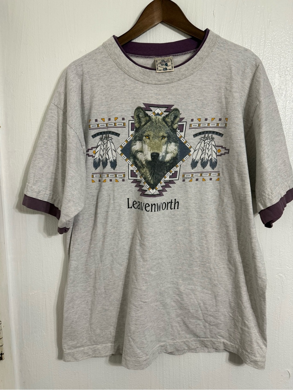 Vtg ALore Uni XL Dual Crewneck Heathered Gray Native American Inspired Shirt
